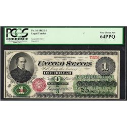 1862 $1 Legal Tender Note Fr.16 PCGS Very Choice New 64PPQ