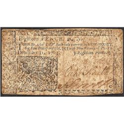 December 31, 1763 Eighteen Pence New Jersey Colonial Currency Note