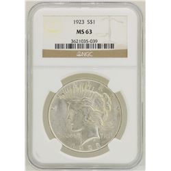 1923 $1 Peace Silver Dollar Coin NGC MS63