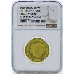 1981 Samoa 100 Tala Prince Charles Royal Wedding Gold Coin NGC PF69 Ultra Cameo