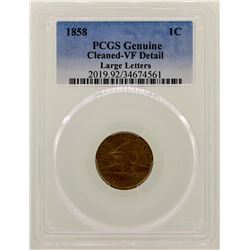 1858 Large Letters Flying Cent Coin PCGS VF Details