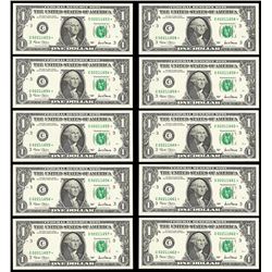 Lot of (10) Consecutive 2001 $1 Federal Reserve STAR Notes