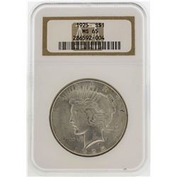 1925 $1 Peace Silver Dollar Coin NGC MS65