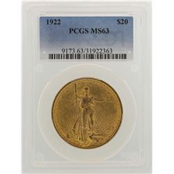 1922 $20 St. Gaudens Double Eagle Gold Coin PCGS MS63