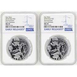 Lot of (2) 2018 Niue $2 Star Wars Stormtrooper Silver Coins NGC MS70 Early Relea