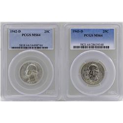 Lot of 1942-D & 1943-D Washington Quarter Coins PCGS MS64