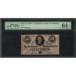 1864 50 Cents Confederate States of America Note T-72 PMG Choice Uncirculated 64