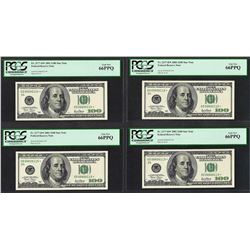 Lot of (4) Consecutive 2001 $100 Federal Reserve STAR Notes PCGS Gem New 66PPQ