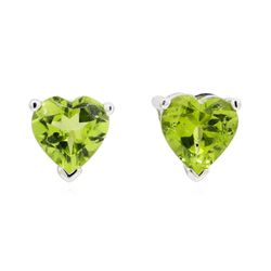 14KT White Gold 2.00 ctw Heart Shaped Peridot Stud Earrings