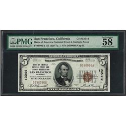 1929 $5 National Currency Note San Francisco, CA CH# 13044 PMG Choice About Unc.