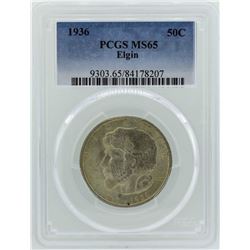1936 Elgin Illinois Centennial Commemorative Half Dollar Coin PCGS MS65