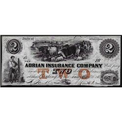 1853 $2 The Adrian Insurance Company Obsolete Bank Note