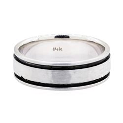 14KT White Gold Antique Hammered Men's Band