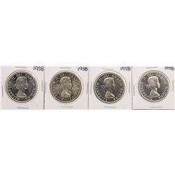 Lot of (4) 1958 Canada $1 Silver Dollar Coins