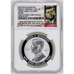 2017 British Virgin Islands $1 John F. Kennedy Reverse Proof Coin NGC PF70