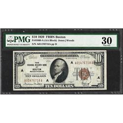1929 $10 Federal Reserve Bank Note Boston Fr.1860-A PMG Very Fine 30