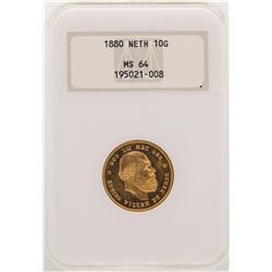 1880 Netherland 10 Gulden Gold Coin NGC MS64