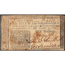 December 31, 1763 Six Shillings New Jersey Colonial Currency Note