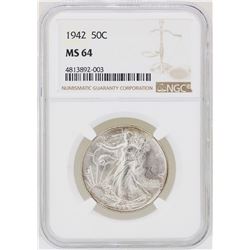1942 Walking Liberty Half Dollar Coin NGC MS64