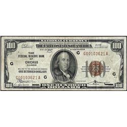 1929 $100 Federal Reserve Bank of Chicago Note