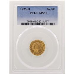 1925-D $2 1/2 Indian Head Quarter Eagle Gold Coin PCGS MS61