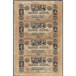 Uncut Sheet of 1800's $20 Canal Bank Obsolete Notes
