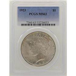 1923 $1 Peace Silver Dollar Coin PCGS MS63