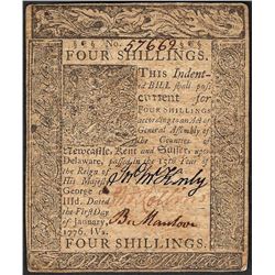 January 1, 1776 Four Shillings Delaware Colonial Currency Note