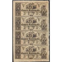 Uncut Sheet of 1800's $5 Canal & Banking Co. Obsolete Notes