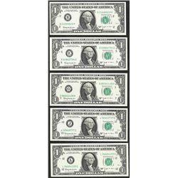 District Set of 1963B $1 Federal Reserve BARR Uncirculated Notes