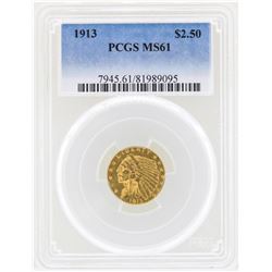 1913 $2 1/2 Indian Head Quarter Eagle Gold Coin NGC MS61
