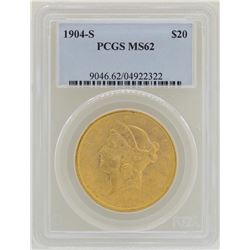 1904-S $20 Liberty Head Double Eagle Gold Coin PCGS MS62