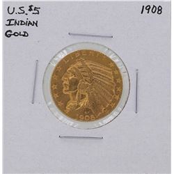 1908 $5 Indian Head Half Eagle Gold Coin