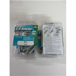 4 New packs of E-Z Anchors for drywall / no.8  zinc self drilling 20 pieces per