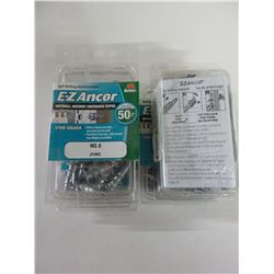 4 New packs of E-Z Anchors for drywall / no.8  zinc self drilling 20 pieces per