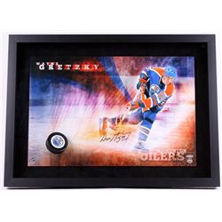 Wayne Gretzky Signed Oilers "Slap Shot" 22x30 Custom Framed Photo Display with Hockey Puck Breakthro
