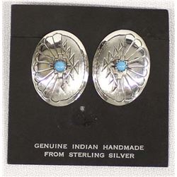 Navajo Silver Turquoise Concho Clip-On Earrings