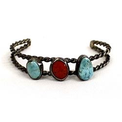 Vintage Navajo Sterling Turquoise Coral Bracelet