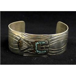 Navajo Silver Turquoise Coral Chip Inlay Bracelet