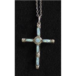 Zuni Sterling Silver & Opal Cross Pendant Necklace