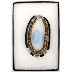 Early Navajo Heishi & Turquoise Chokers, Cabochon