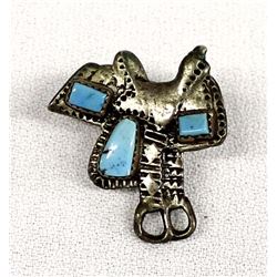 Vintage Navajo Sterling Turquoise Saddle Tie Tac