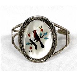 Navajo Sterling Inlay Cardinal Cuff Bracelet