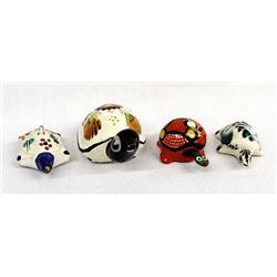 4 Hand Painted Pottery Turtles