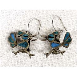 Zuni Sterling Turquoise Roadrunner Earrings