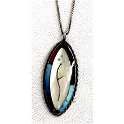 Vintage Zuni Sterling Inlay Pendant Necklace