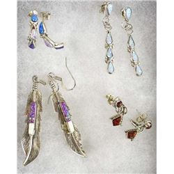 4 Pairs Native American Navajo Sterling Earrings