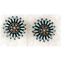 Navajo Silver Turquoise Clip On Earrings by Nez