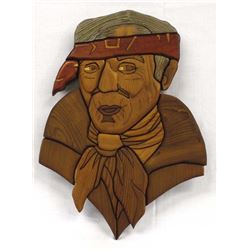 Intarsia Wood Picture: Native American Navajo Man