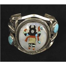 Zuni Sterling Inlay Buffalo Dancer Bracelet